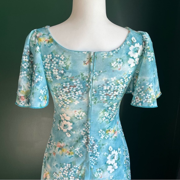 Vintage 1970’s Butterfly Sleeve Floral Maxi Dress - Picture 14 of 15